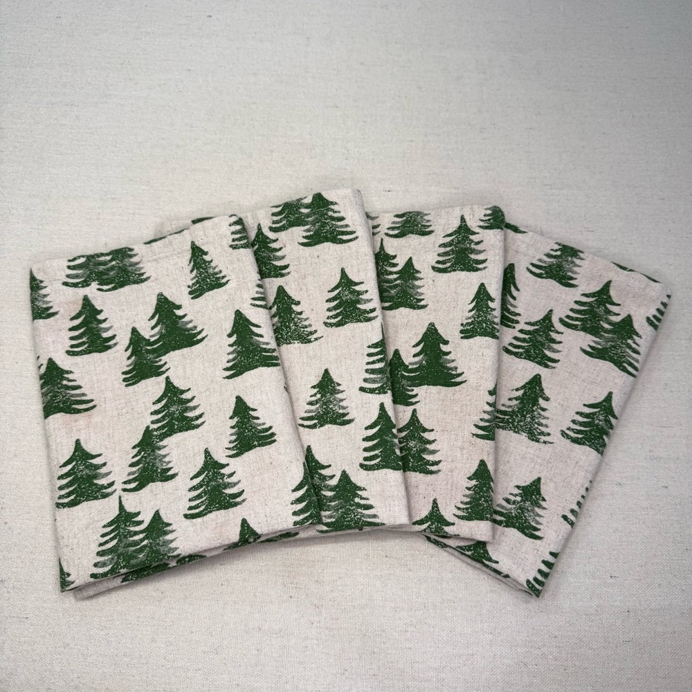 Threshold Beige and Green Tree Patterned Cloth Napkins - Set of 4